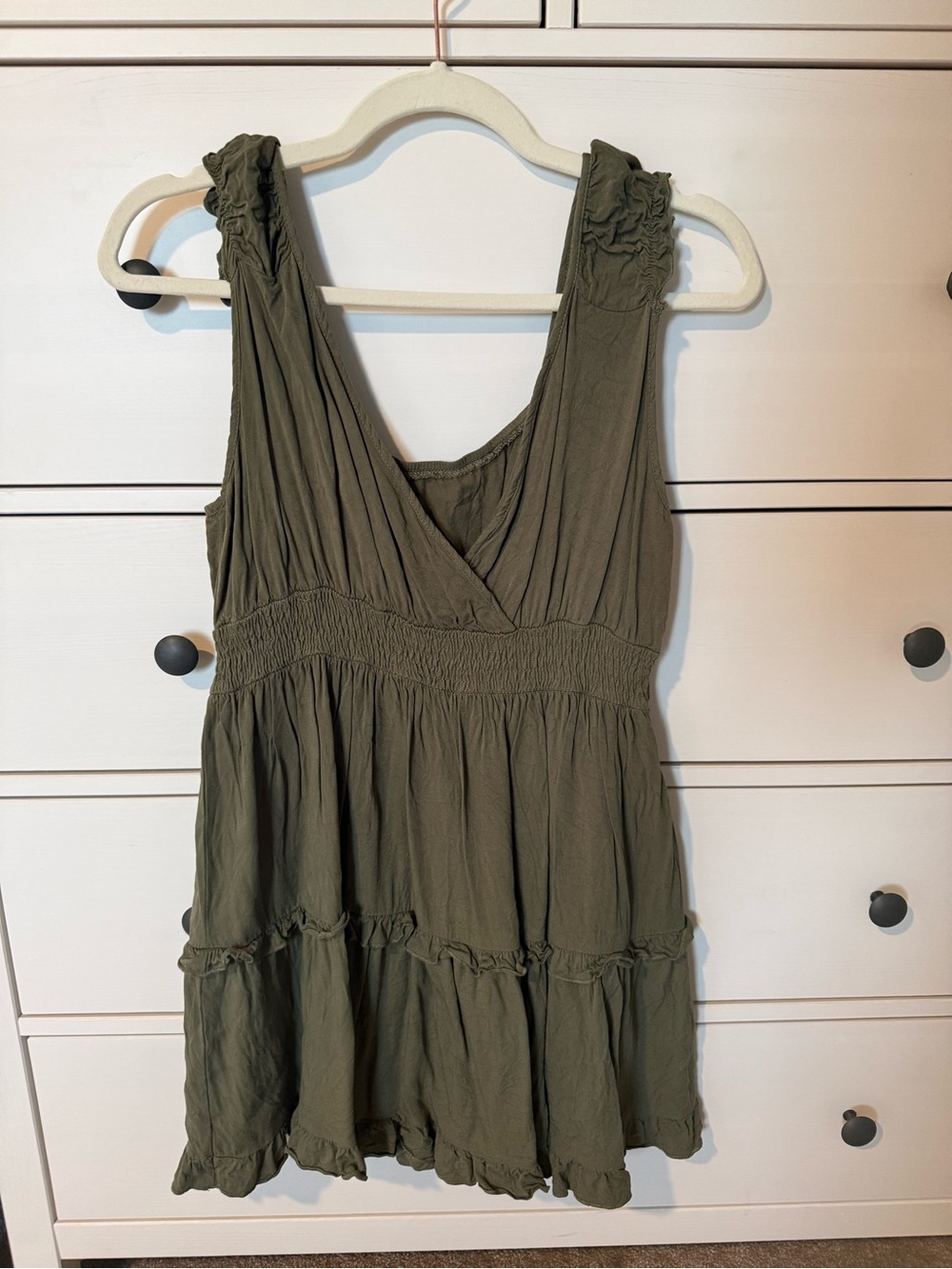 Amazon Women's Olive Green Tiered Sleeveless Dress